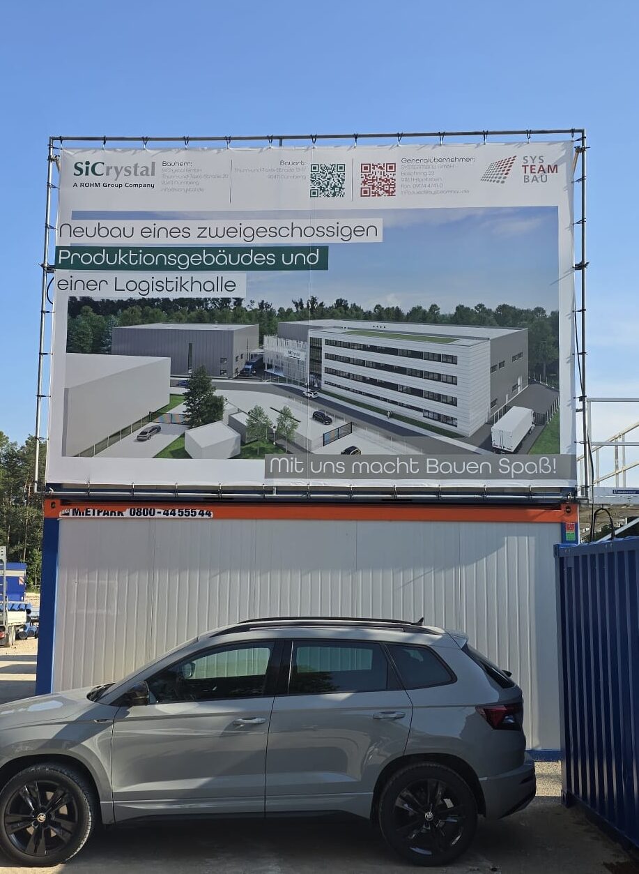 Containerwerbung Bauleitung Baucontainer Nürnberg Bürocomplex 600x300